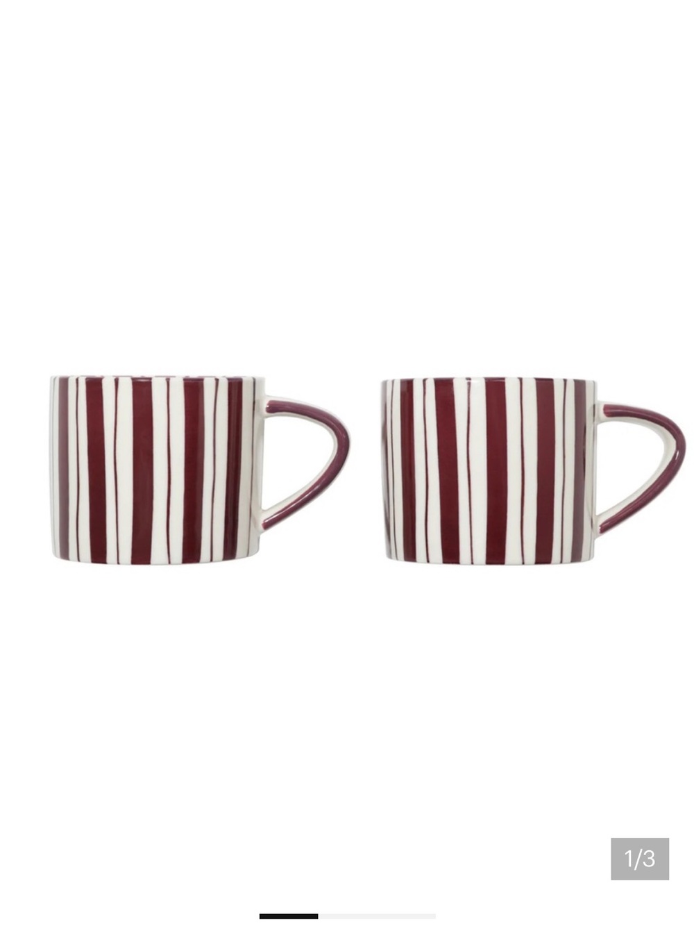 Noon & Moon Striped Set Of 2 Mugs In Cherry Lacquer NWT